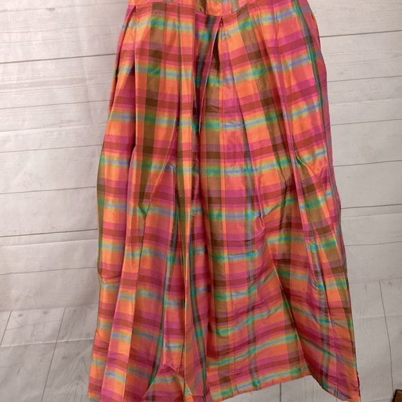 Isaac Mizrahi Size XS 100% Silk Rainbow Plaid Fit & Flare Slip Dress - Picture 10 of 12